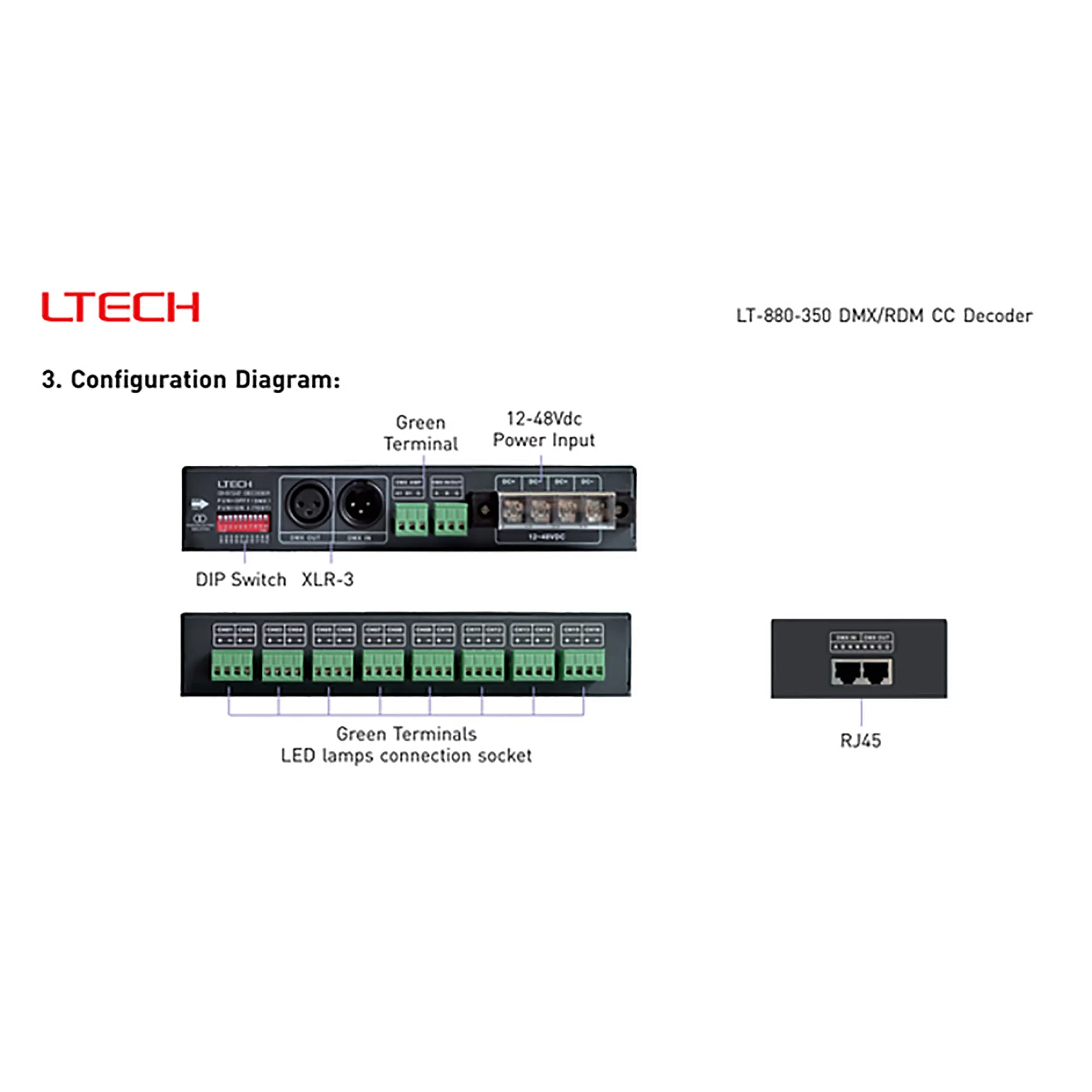 16 Channel CC DMX Decoder 12/24/36/48V DC 880-350  LTECH DMX Controller